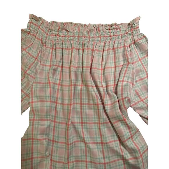 Tommy Hilfiger Women’s Windowpane Plaid Soft Flowy Off the Shoulder Blouse Sz 2X - Picture 6 of 9